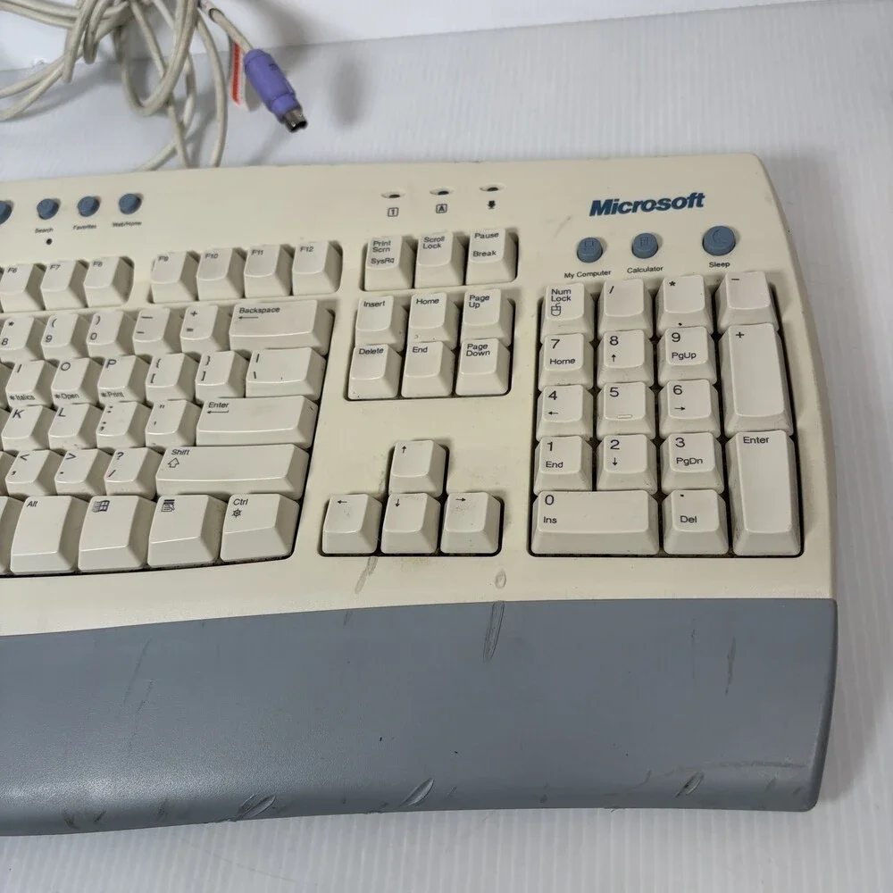 Vintage Microsoft Internet Keyboard PS/2 Wired Beige Gray Full-Size Multimedia